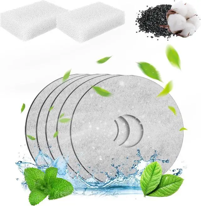 Main image of PAPIFEED 5 Pack Replacement Filters & 2 Pack Replacement Pre-Filter Sponges for 84oz/2.5L Induction Cat Water Fountain Automatic Pet Dispenser