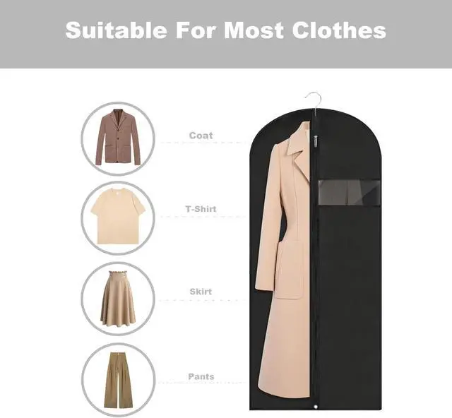 Alt view image 3 of 6 - Garment Bags for Hanging Clothes, 45'' Suit Bag Cover for Storage and Travel, Dress Bags for Gowns Long, 2 Pack (Black)