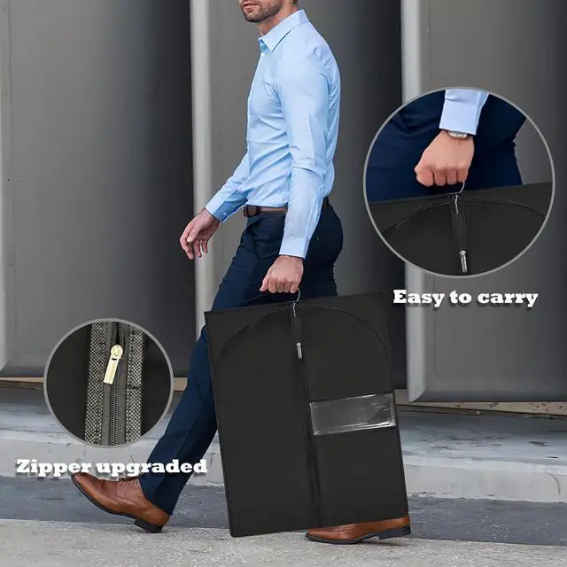 Alt view image 4 of 6 - Garment Bags for Hanging Clothes, 45'' Suit Bag Cover for Storage and Travel, Dress Bags for Gowns Long, 2 Pack (Black)