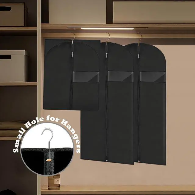 Alt view image 5 of 6 - Garment Bags for Hanging Clothes, 45'' Suit Bag Cover for Storage and Travel, Dress Bags for Gowns Long, 2 Pack (Black)