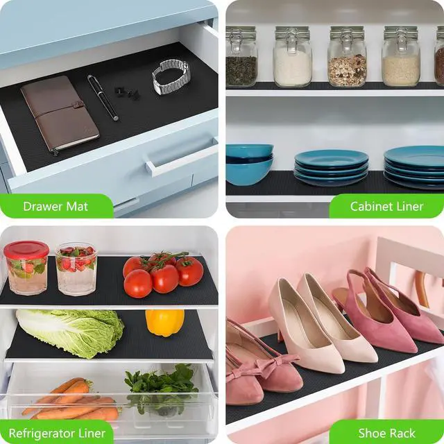Alt view image 2 of 7 - Shelf Liner Non Adhensive,Kitchen Cabinet Drawer Mat Black 11.8"× 59" | Non Adhesive, Waterproof, Non Slip,Use as Kitchen Shelf Drawer Cupboard liner Refrigerator Mat,Washable, Easy to Cut