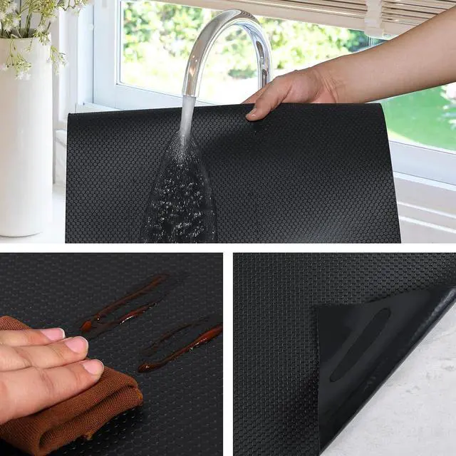 Alt view image 4 of 7 - Shelf Liner Non Adhensive,Kitchen Cabinet Drawer Mat Black 11.8"× 59" | Non Adhesive, Waterproof, Non Slip,Use as Kitchen Shelf Drawer Cupboard liner Refrigerator Mat,Washable, Easy to Cut