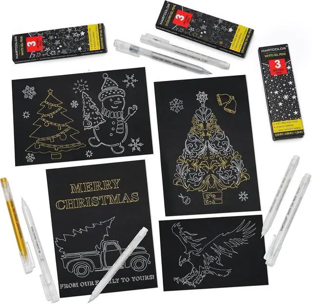 Alt view image 7 of 7 - MARTCOLOR Gold Silver White Gel Pens, 3 Pack 1.0mm Fine Point Gel ink Pens | Opaque Archival Ink Pen for Black Paper Drawing, Art Highlight, Illustration, Bullet Journaling, Card Making & DIY Projects