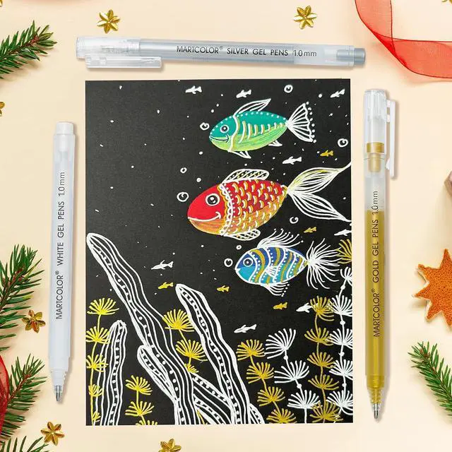 Alt view image 4 of 7 - MARTCOLOR Gold Silver White Gel Pens, 3 Pack 1.0mm Fine Point Gel ink Pens | Opaque Archival Ink Pen for Black Paper Drawing, Art Highlight, Illustration, Bullet Journaling, Card Making & DIY Projects