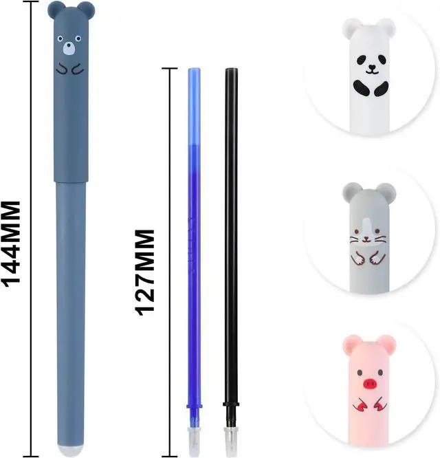 Alt view image 3 of 7 - 0.4mm Erasable Gel Pens,12 Pack Cute Cartoon Animal Rollerball Gel Ink Pens Refillable Pens for Adult Writing Kids Calligraphy Note Taking (12 Blue Ink)