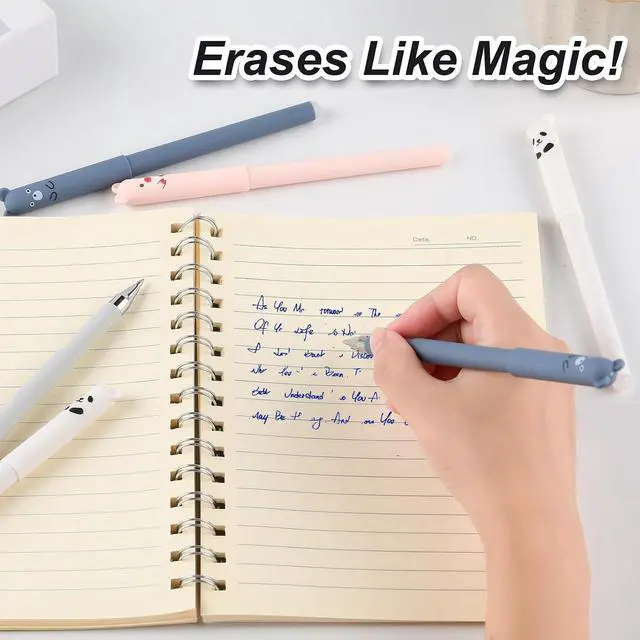 Alt view image 5 of 7 - 0.4mm Erasable Gel Pens,12 Pack Cute Cartoon Animal Rollerball Gel Ink Pens Refillable Pens for Adult Writing Kids Calligraphy Note Taking (12 Blue Ink)