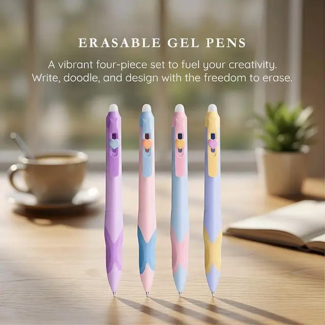 Alt view image 2 of 7 - 4Pcs Retractable Erasable Gel Pens, Fine Point 0.5mm Black Ink Pen with EraserComfort Grip for Smooth Writing Note Taking Marking Planner Crossword Puzzles (Black Ink)