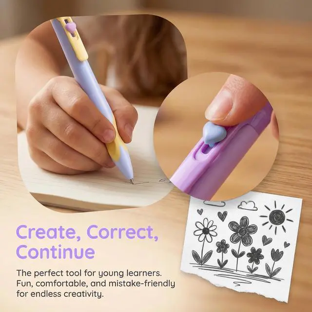 Alt view image 3 of 7 - 4Pcs Retractable Erasable Gel Pens, Fine Point 0.5mm Black Ink Pen with EraserComfort Grip for Smooth Writing Note Taking Marking Planner Crossword Puzzles (Black Ink)