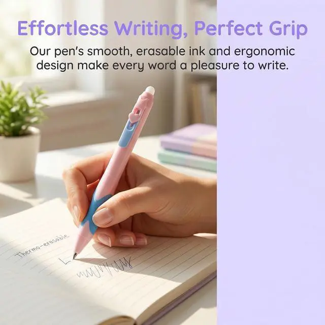 Alt view image 6 of 7 - 4Pcs Retractable Erasable Gel Pens, Fine Point 0.5mm Black Ink Pen with EraserComfort Grip for Smooth Writing Note Taking Marking Planner Crossword Puzzles (Black Ink)