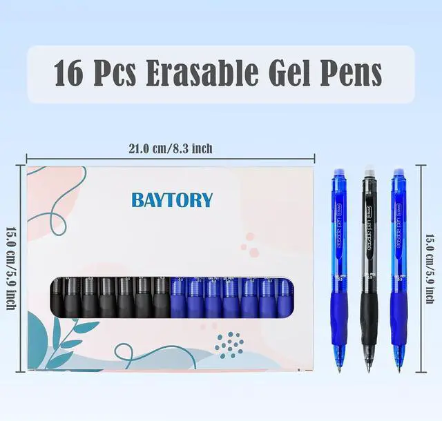 Alt view image 2 of 7 - BAYTORY 16Pcs Black & Blue Retractable Erasable Pens with Eraser Clear | 0.5mm Fine Point Gel Ink Pen, Smooth Writing Comfortable to Use for Taking Marking Planner Crossword Puzzles