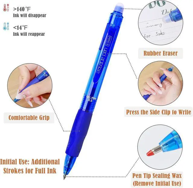 Alt view image 3 of 7 - BAYTORY 16Pcs Black & Blue Retractable Erasable Pens with Eraser Clear | 0.5mm Fine Point Gel Ink Pen, Smooth Writing Comfortable to Use for Taking Marking Planner Crossword Puzzles