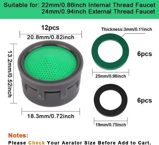 Alt view image 2 of 7 - SHAP+ Faucet Aerator, Flow Restrictor Insert, Sink Aerator Replacement Parts for Bathroom or Kitchen Sink Faucet Filter, Fit for Internal and External Thread Faucet Aerators, with Washer (12pcs)
