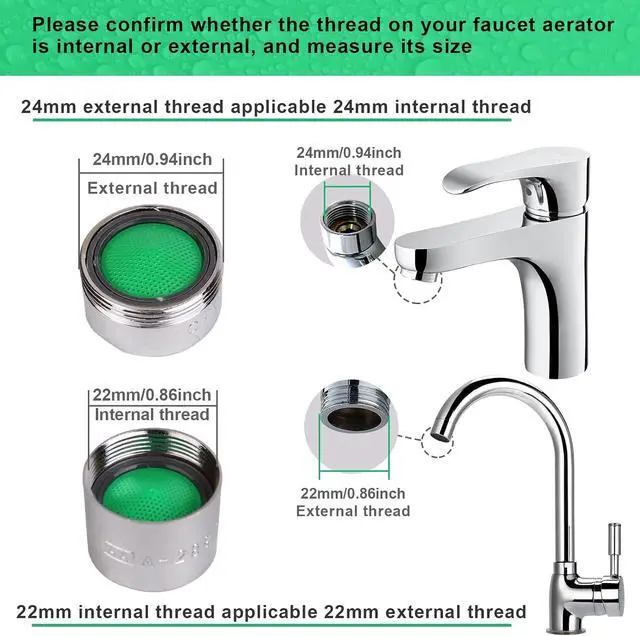 Alt view image 3 of 7 - SHAP+ Faucet Aerator, Flow Restrictor Insert, Sink Aerator Replacement Parts for Bathroom or Kitchen Sink Faucet Filter, Fit for Internal and External Thread Faucet Aerators, with Washer (12pcs)