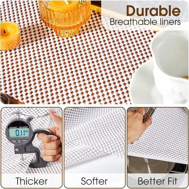 Alt view image 6 of 7 - Shelf Liner for Kitchen Cabinets and Drawers, White, 12" x 120" | Non-Slip Grip, Non-Adhesive, Thick Mat, Easy to Cut, Surface Protection, Pantry Shelves, Bathroom Cabinet, Closets