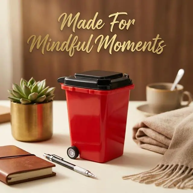 Alt view image 7 of 7 - Funny Pen Holder for Desk, Novelty Tiny Recycle Bin Pencil Holder, Storage for Pencils & Pens, Mini Trash Can for Desk Desktop Miniature Trash Can (Red)