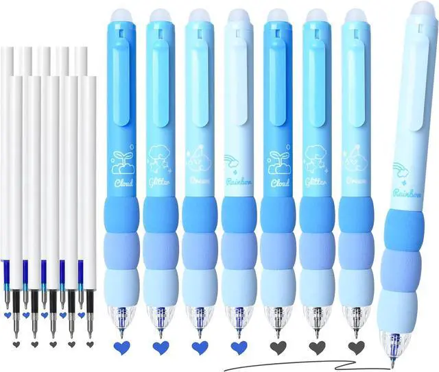 Main image of Temiary 18Pcs Erasable Gel Pens Black & Blue Ink, 8 Pens &10Refills, Blue | Pens & Refills, Cartoon Smooth Writing Pen, 0.5 mm Black & Blue Ink Pen, Office School Pen Supplies
