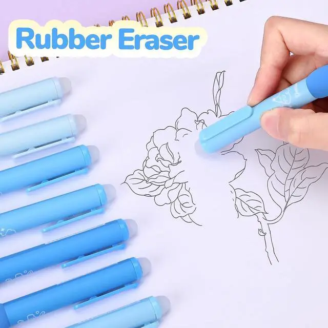 Alt view image 6 of 7 - Temiary 18Pcs Erasable Gel Pens Black & Blue Ink, 8 Pens &10Refills, Blue | Pens & Refills, Cartoon Smooth Writing Pen, 0.5 mm Black & Blue Ink Pen, Office School Pen Supplies