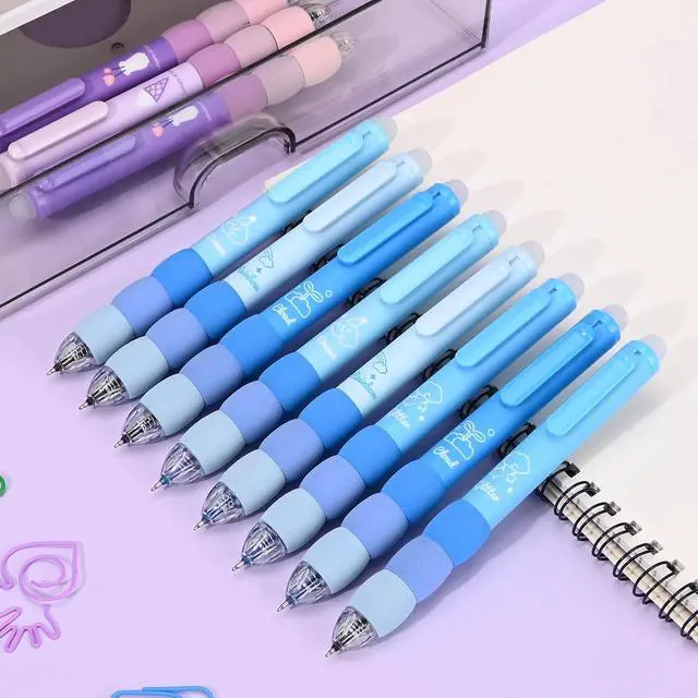 Alt view image 7 of 7 - Temiary 18Pcs Erasable Gel Pens Black & Blue Ink, 8 Pens &10Refills, Blue | Pens & Refills, Cartoon Smooth Writing Pen, 0.5 mm Black & Blue Ink Pen, Office School Pen Supplies