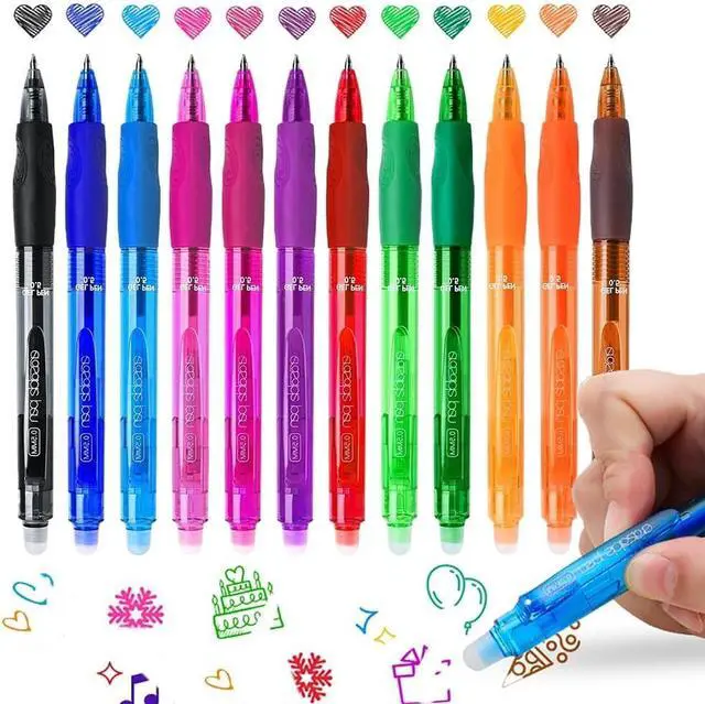 Main image of 12Pcs Colored Erasable Gel Pens, Fine Point 0.5 mm (Multicolor) | Quick-Drying, Comfort Grip Writing Pens for School, Office, Exams