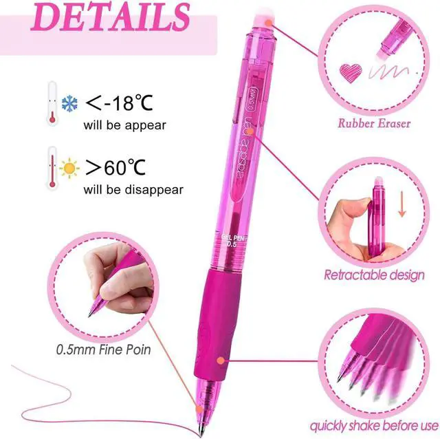Alt view image 4 of 7 - 12Pcs Colored Erasable Gel Pens, Fine Point 0.5 mm (Multicolor) | Quick-Drying, Comfort Grip Writing Pens for School, Office, Exams