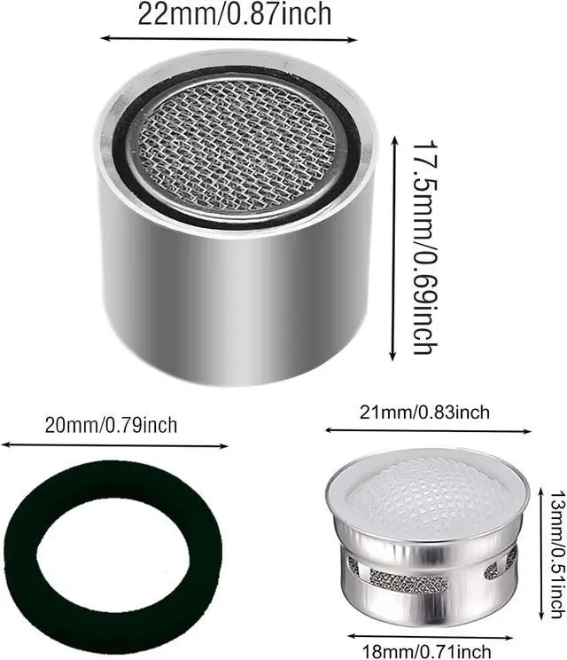 Alt view image 2 of 7 - 4 Piece Kitchen and Bathroom Faucet Aerators, 2 Pcs Aerator Filter Replacement Parts with Brass Housing 55/64" 22mm Female Bathroom Aerator Faucet Filter with Washer for Kitchen and Bathroom