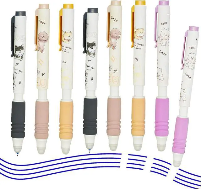 Main image of Maydahui 8Pcs Cartoon Dog Gel Pens Erasable Blue Ink Retractable Puppy Pen | Cute Dog Samoy Shiba Inu Eraserable Pen 0.5mm ST Nib with Soft Sponge Grip Portable Pen Clip for Drawing Writing Planning
