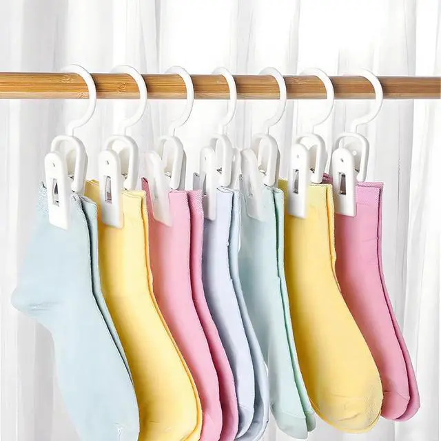 Main image of 10PCS Laundry Hooks with Clips Super Strong Plastic Home Travel Hanger | Closet Organizer Clamps Socks Boot Bras Towels for Bathroom Wardrobe Kitchen Office, (White)
