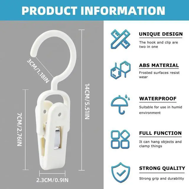 Alt view image 2 of 6 - 10PCS Laundry Hooks with Clips Super Strong Plastic Home Travel Hanger | Closet Organizer Clamps Socks Boot Bras Towels for Bathroom Wardrobe Kitchen Office, (White)