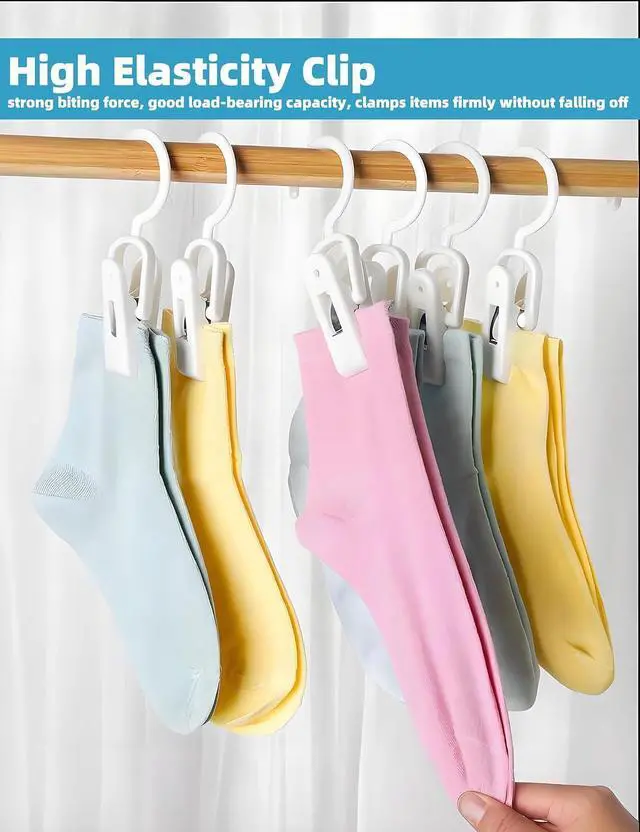 Alt view image 5 of 6 - 10PCS Laundry Hooks with Clips Super Strong Plastic Home Travel Hanger | Closet Organizer Clamps Socks Boot Bras Towels for Bathroom Wardrobe Kitchen Office, (White)