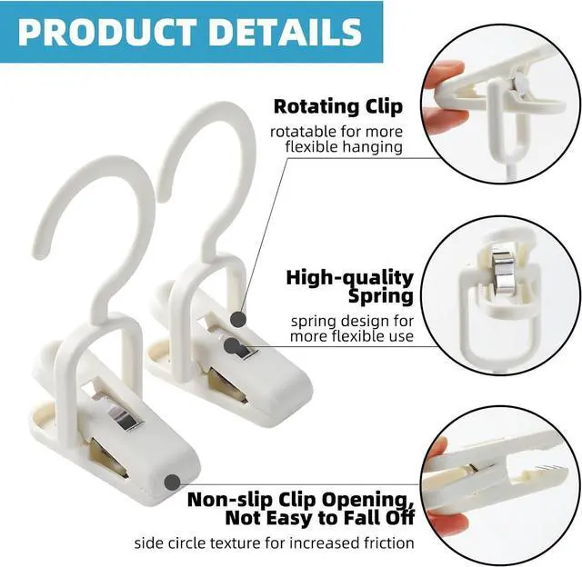 Alt view image 4 of 6 - 10PCS Laundry Hooks with Clips Super Strong Plastic Home Travel Hanger | Closet Organizer Clamps Socks Boot Bras Towels for Bathroom Wardrobe Kitchen Office, (White)