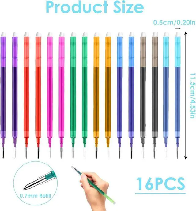 Alt view image 2 of 7 - 0.7 mm Erasable Gel Ink Pen Refills Compatible with Frixion Friction, Smooth Writing Multicolor Retractable Fine Point Pen Refill for School Office Home Art (8 Colors, 16)