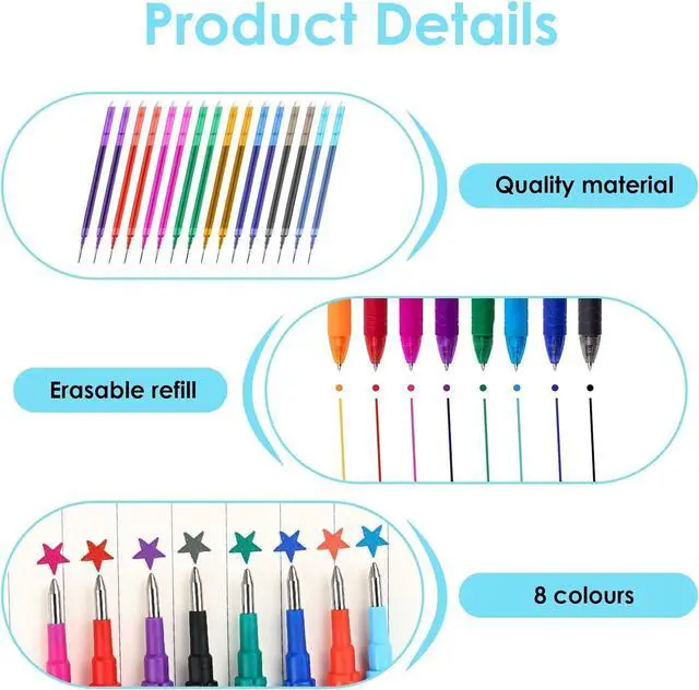 Alt view image 3 of 7 - 0.7 mm Erasable Gel Ink Pen Refills Compatible with Frixion Friction, Smooth Writing Multicolor Retractable Fine Point Pen Refill for School Office Home Art (8 Colors, 16)