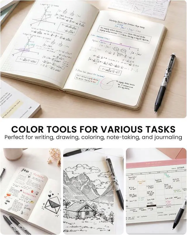 Alt view image 3 of 7 - Four Candies Black Erasable Pens, 0.7 mm Fine Point Pens, 12 Pack | Make Mistakes Disappear, Erasable Pens Black, Retractable Erasable Pens for School, Journaling & Office Writing
