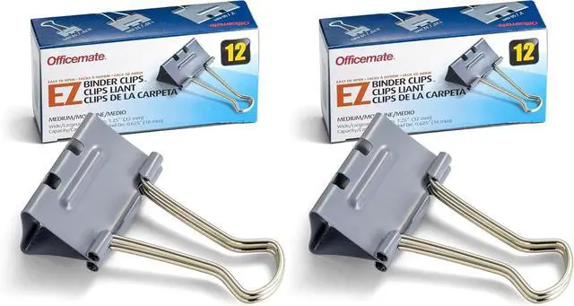 Main image of Officemate EZ Binder Clips,Medium Size,12/Box,Gray (99250),(Pack of 2)