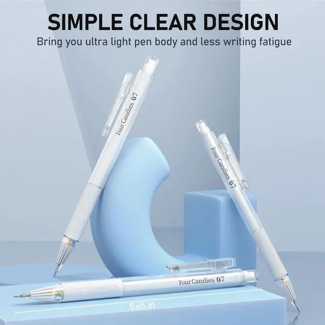 Alt view image 2 of 7 - Four Candies Cute Mechanical Pencil Set with Case - 3PCS Pencils 0.7mm with 180PCS HB Lead Refills, 3PCS Erasers, 9PCS Eraser Refills, White Clear Mechanical Pencil for Students Drawing, Writing