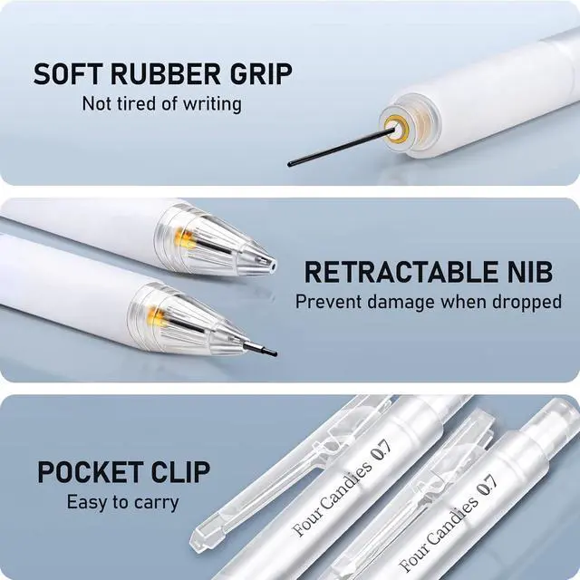 Alt view image 5 of 7 - Four Candies Cute Mechanical Pencil Set with Case - 3PCS Pencils 0.7mm with 180PCS HB Lead Refills, 3PCS Erasers, 9PCS Eraser Refills, White Clear Mechanical Pencil for Students Drawing, Writing