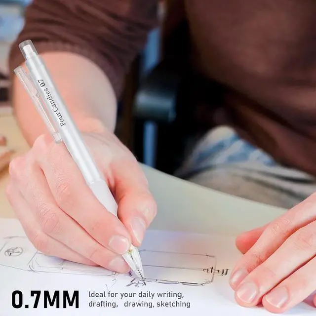 Alt view image 6 of 7 - Four Candies Cute Mechanical Pencil Set with Case - 3PCS Pencils 0.7mm with 180PCS HB Lead Refills, 3PCS Erasers, 9PCS Eraser Refills, White Clear Mechanical Pencil for Students Drawing, Writing