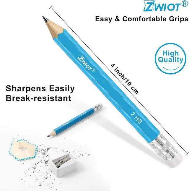 Alt view image 2 of 6 - Golf Pencils with Eraser Mini, #2 HB Half, 120 Count, Pre-Sharpened | 4" Small Pencils Bulk, Wood Cased Short for Classroom, Office, School, Wedding and Party Game