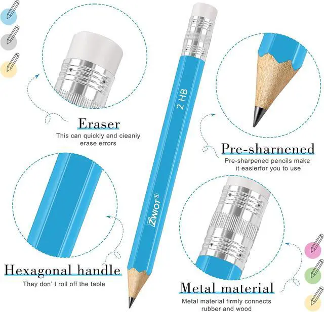 Alt view image 3 of 6 - Golf Pencils with Eraser Mini, #2 HB Half, 120 Count, Pre-Sharpened | 4" Small Pencils Bulk, Wood Cased Short for Classroom, Office, School, Wedding and Party Game