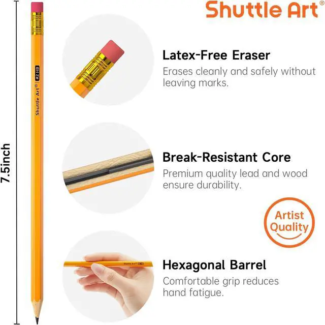 Alt view image 3 of 7 - Shuttle Art 60 Pack Pencils, #2 HB, Pre-sharpened Pencils with Top Erasers, Premium Woodcased Yellow Pencil Bulk for Classroom & School Supplies, Writing and Drawing