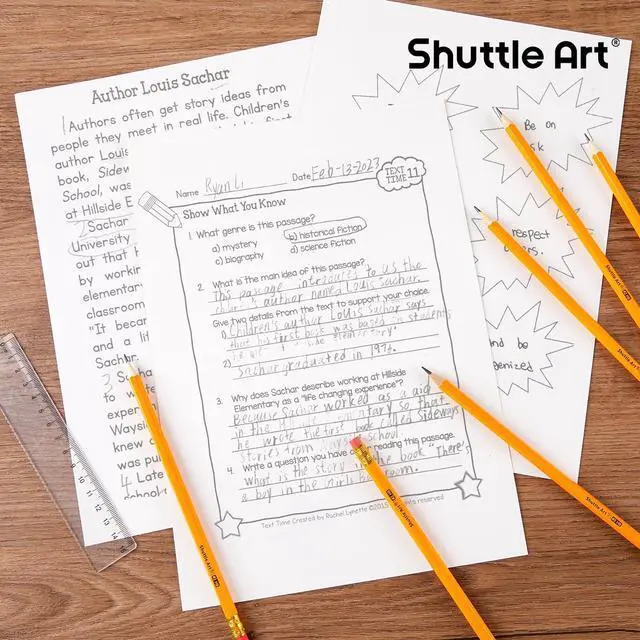 Alt view image 7 of 7 - Shuttle Art 60 Pack Pencils, #2 HB, Pre-sharpened Pencils with Top Erasers, Premium Woodcased Yellow Pencil Bulk for Classroom & School Supplies, Writing and Drawing