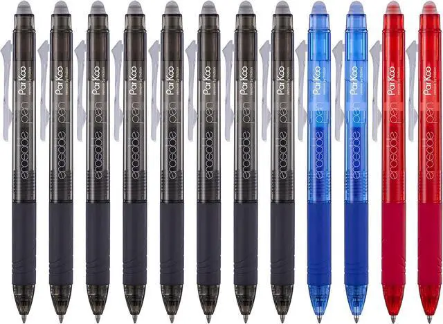 Main image of ParKoo Retractable Erasable Gel Pens Clicker Fine Point 0.7 mm, No Need for White Out, 8 Black/2 Blue/2 Red Ink for Completing Sudoku and Crossword Puzzles, 12-Pack
