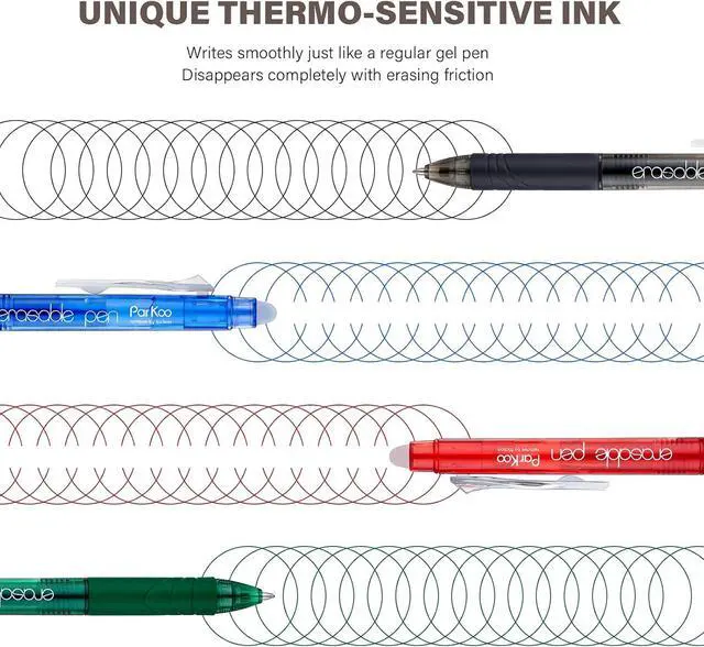Alt view image 3 of 6 - ParKoo Retractable Erasable Gel Pens Clicker Fine Point 0.7 mm, No Need for White Out, 8 Black/2 Blue/2 Red Ink for Completing Sudoku and Crossword Puzzles, 12-Pack