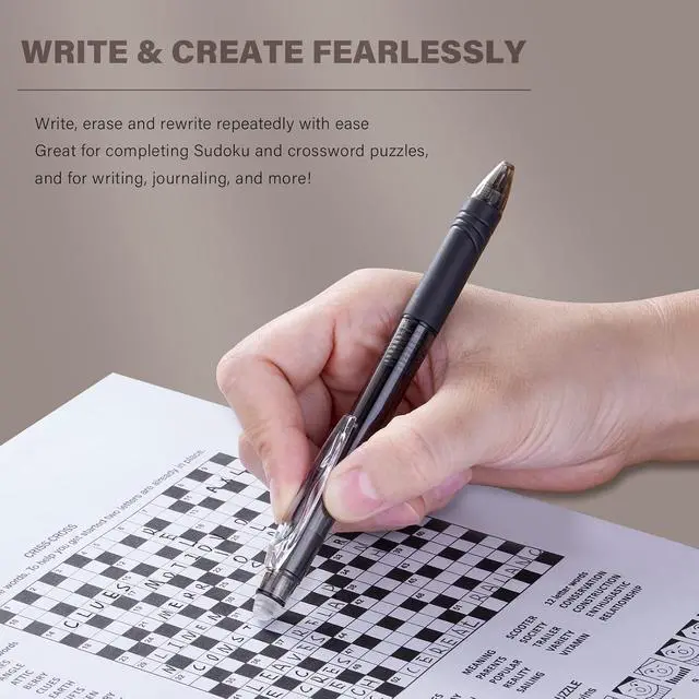 Alt view image 5 of 7 - ParKoo Retractable Erasable Gel Pens Clicker Fine Point 0.7 mm, Make Mistakes Disappear, 3 Black/3 Blue Ink Pens with 4 Bonus Refills for Drawing Writing Journaling and Crossword Puzzles