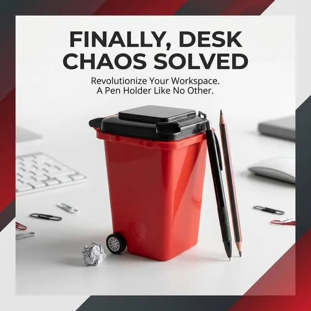 Alt view image 3 of 7 - Funny Pen Holder for Desk, Novelty Tiny Recycle Bin Pencil Holder, Storage for Pencils & Pens, Mini Trash Can for Desk Desktop Miniature Trash Can (Red)