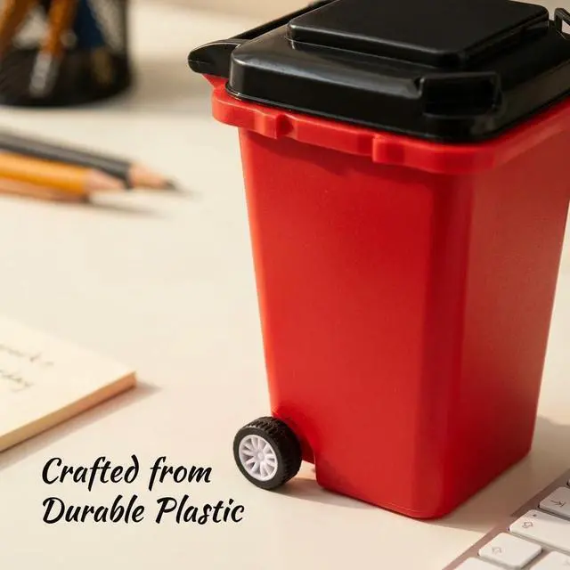 Alt view image 4 of 7 - Funny Pen Holder for Desk, Novelty Tiny Recycle Bin Pencil Holder, Storage for Pencils & Pens, Mini Trash Can for Desk Desktop Miniature Trash Can (Red)
