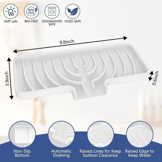 Alt view image 2 of 7 - JACZZO Silicone Sponge Holder for Kitchen Sink With Drain Spout, Self Draining, Kitchen Soap Tray, Bathroom Organizer, Sink Caddy (White, 10" x 4")
