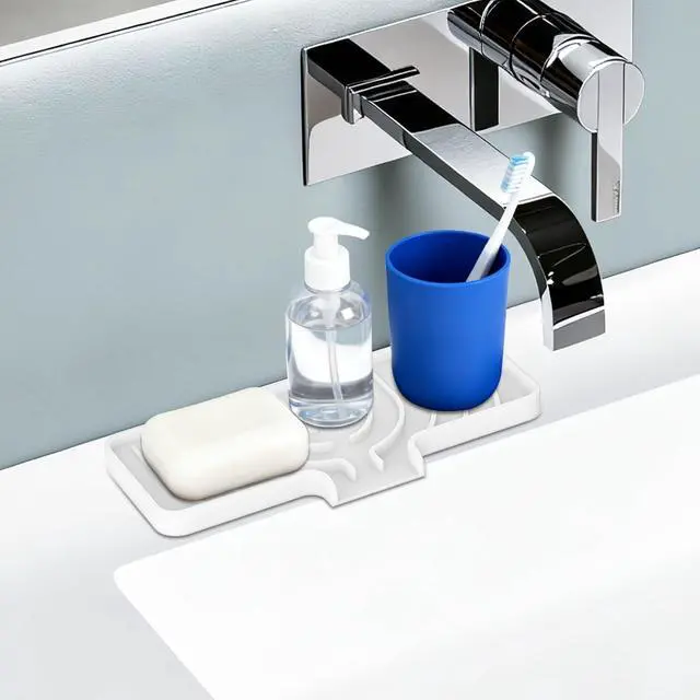 Alt view image 5 of 7 - JACZZO Silicone Sponge Holder for Kitchen Sink With Drain Spout, Self Draining, Kitchen Soap Tray, Bathroom Organizer, Sink Caddy (White, 10" x 4")