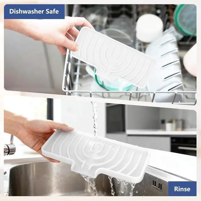 Alt view image 6 of 7 - JACZZO Silicone Sponge Holder for Kitchen Sink With Drain Spout, Self Draining, Kitchen Soap Tray, Bathroom Organizer, Sink Caddy (White, 10" x 4")