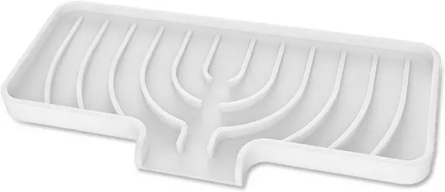 Alt view image 7 of 7 - JACZZO Silicone Sponge Holder for Kitchen Sink With Drain Spout, Self Draining, Kitchen Soap Tray, Bathroom Organizer, Sink Caddy (White, 10" x 4")